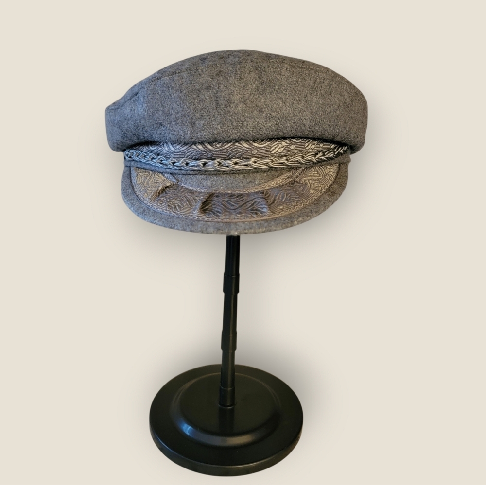 Vintage Aegean Greek Fisherman Cap Gray Wool Newsboy Sailor 7 1/4 Made in Greece